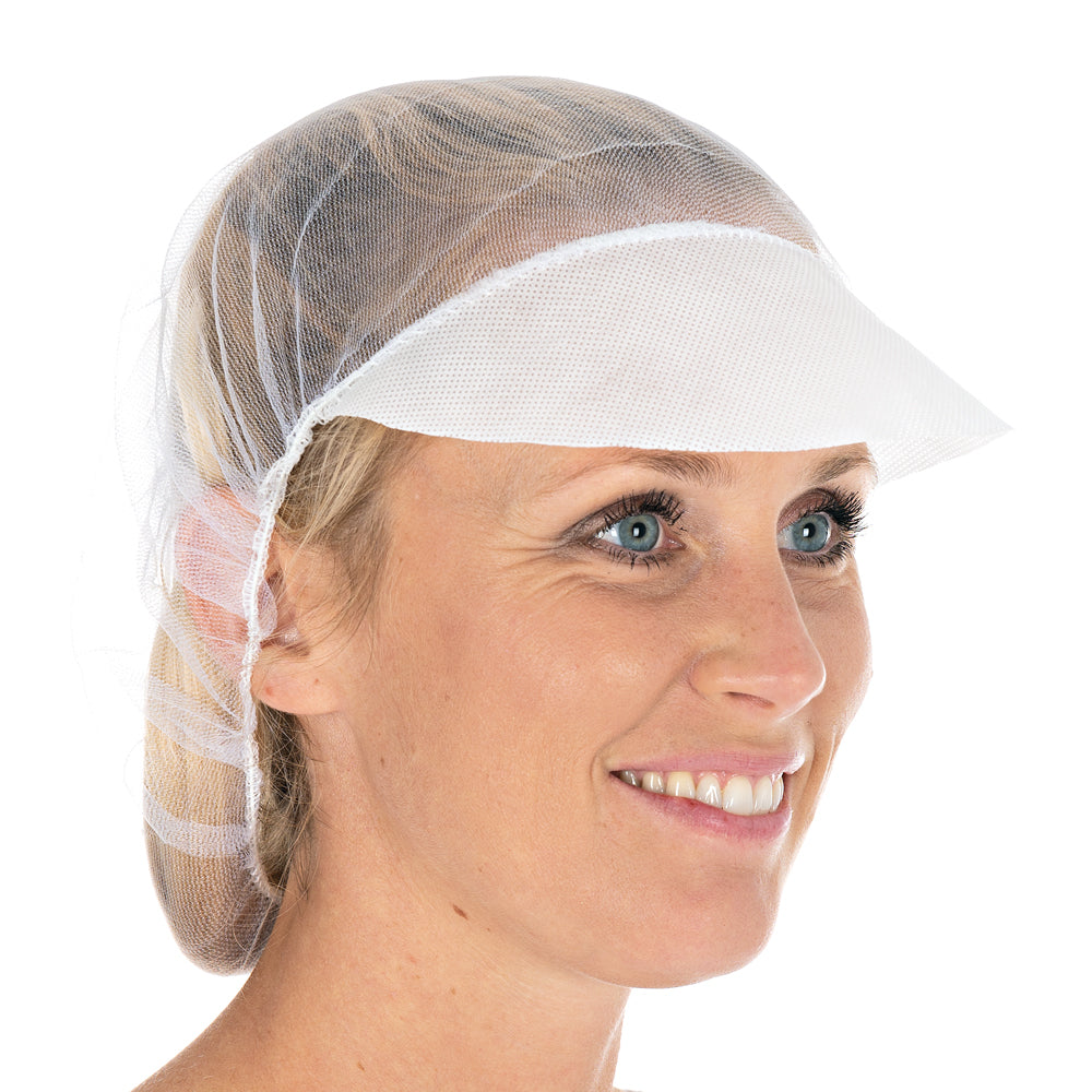 Baretthauben Micromesh mit Schirm | Nylon - weiß