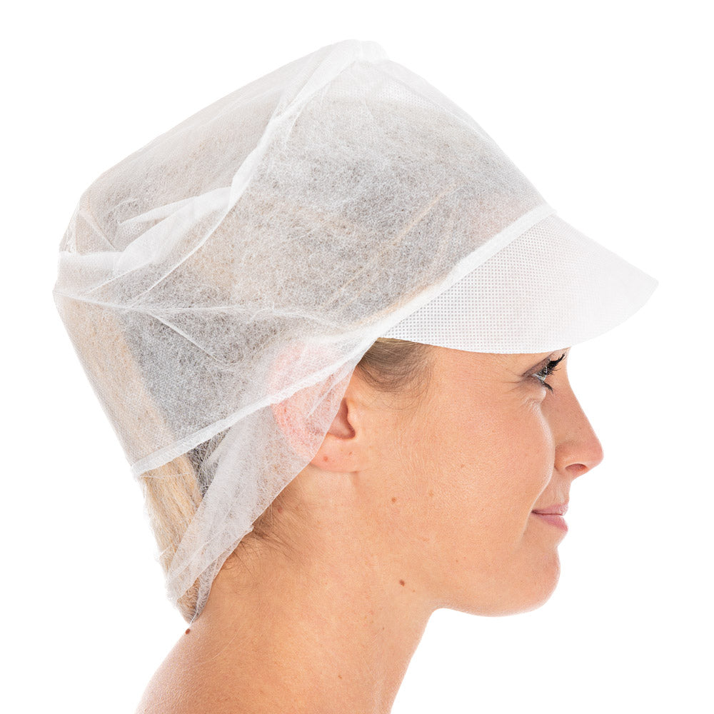 Schirmmützen mit Haarnetz Eco | PP - weiß