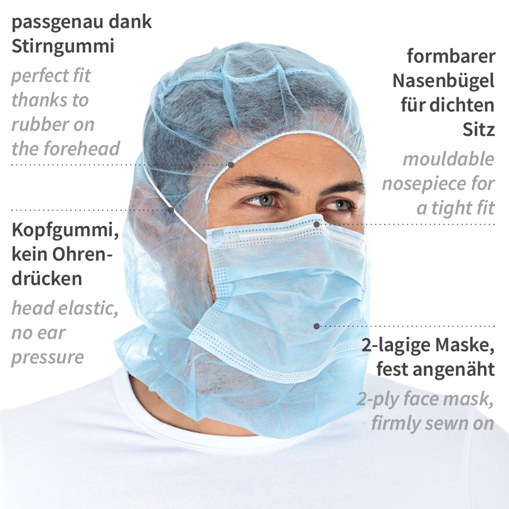Astrohauben mit 2-lagiger Mund-Nasen-Maske | PP - blau