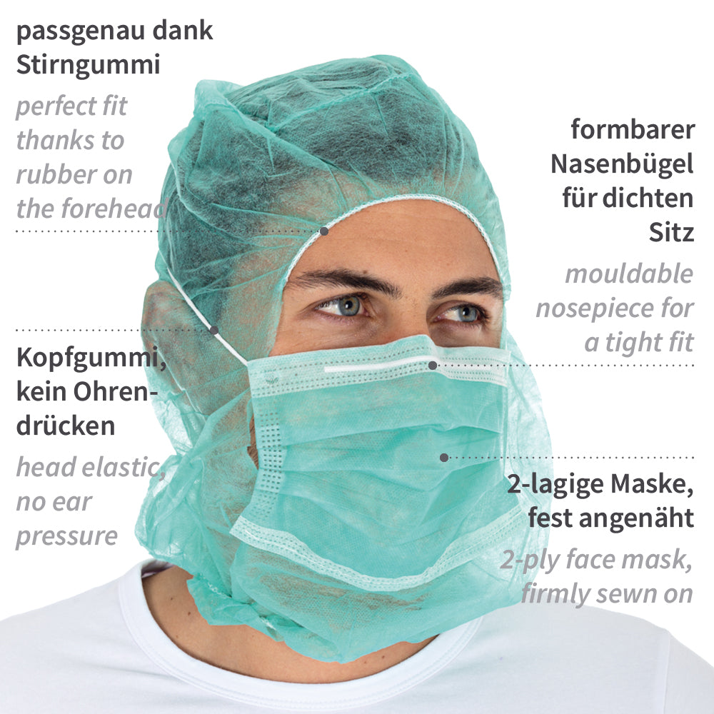 Astrohauben mit 2-lagiger Mund-Nasen-Maske | PP - grün