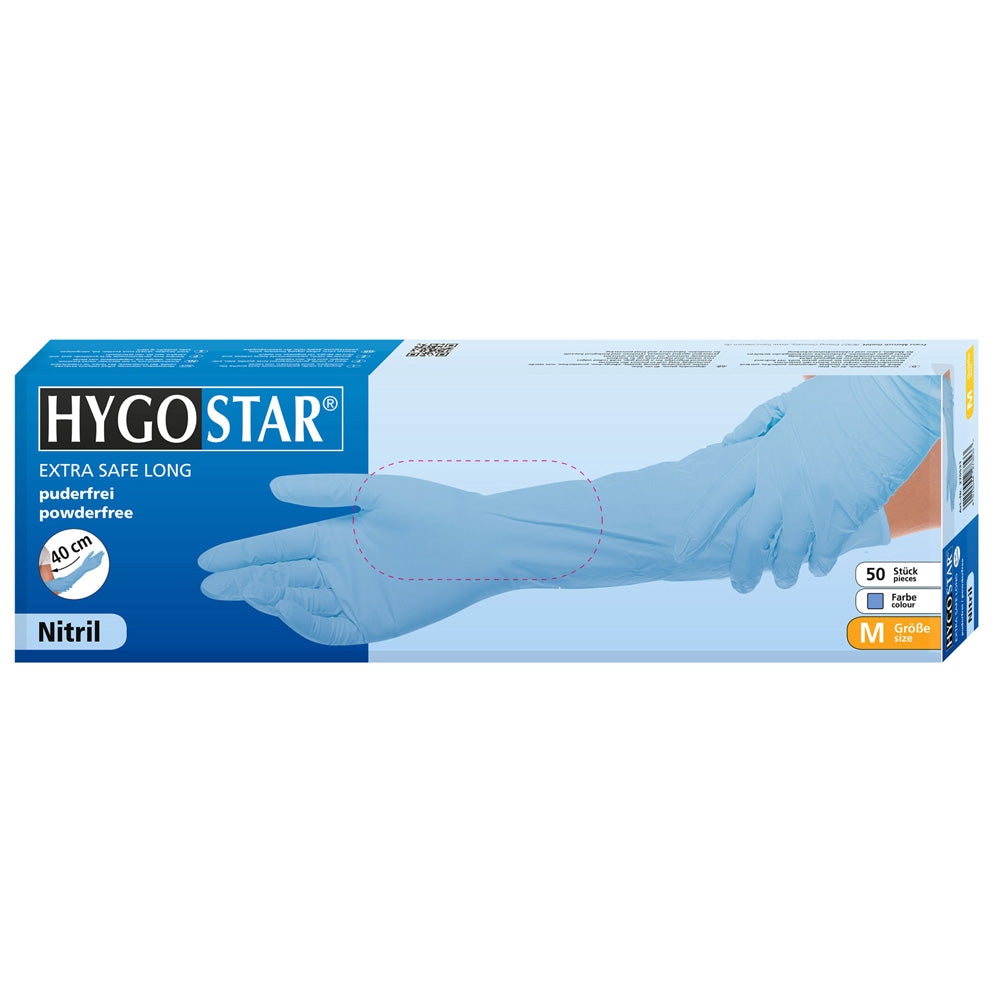 Nitrilhandschuhe Extra Safe Superlong, 40 cm | puderfrei - blau