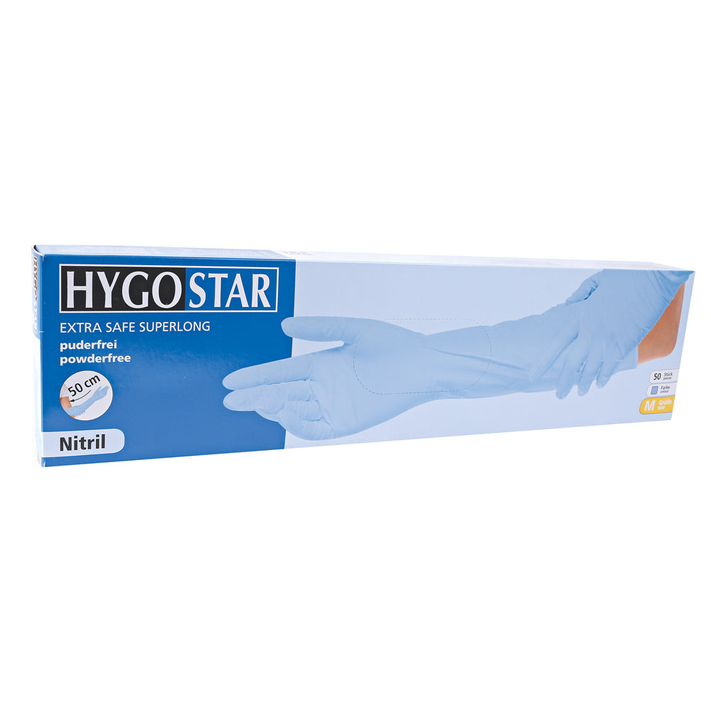 Nitrilhandschuhe Extra Safe Superlong, 50 cm | puderfrei - blau