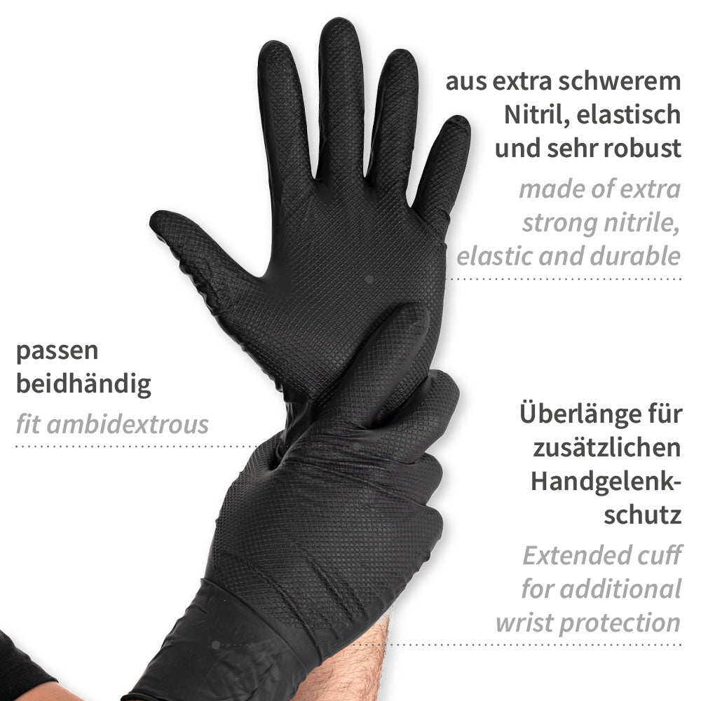 Nitrilhandschuhe Power Grip Long | puderfrei - schwarz