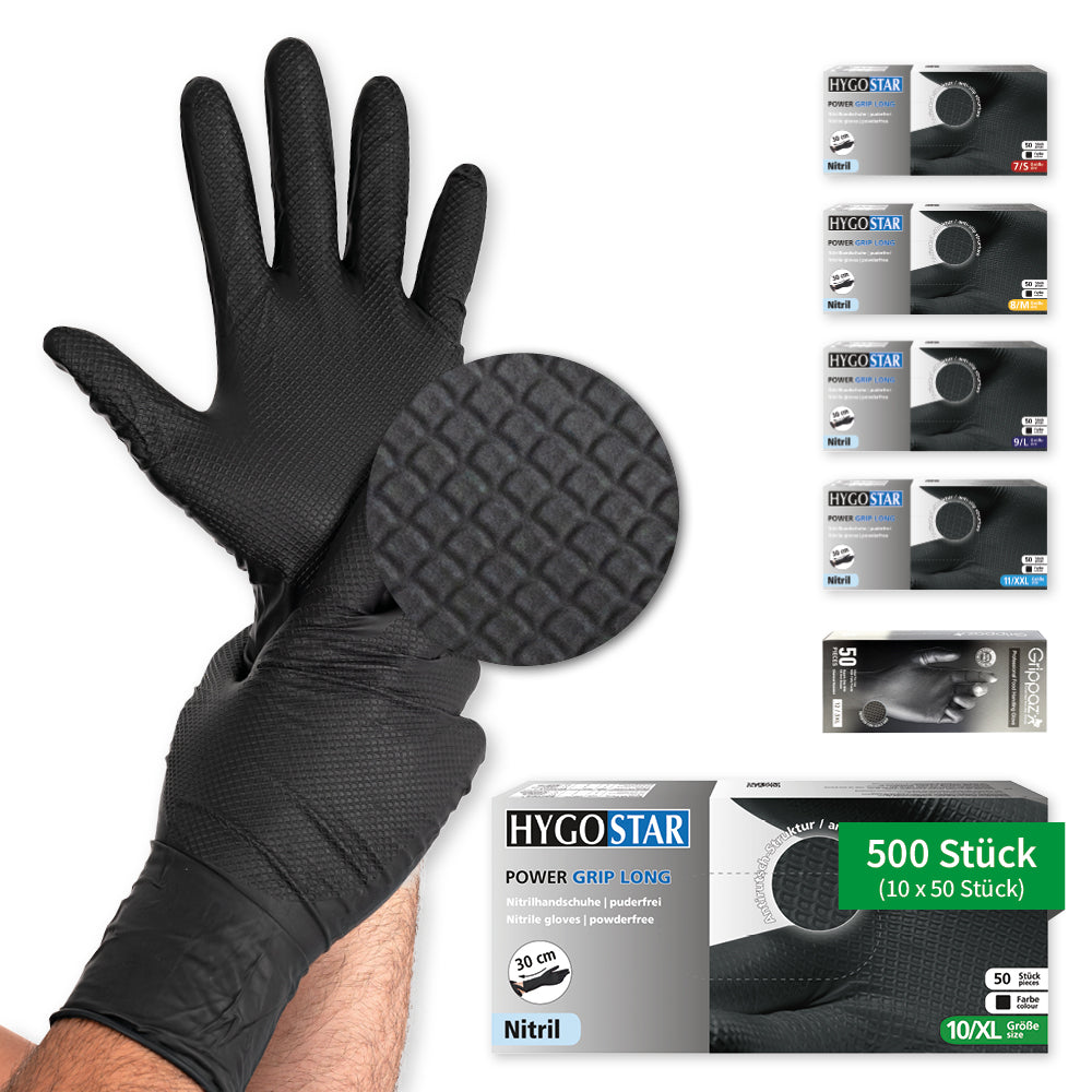 Nitrilhandschuhe Power Grip Long | puderfrei - schwarz