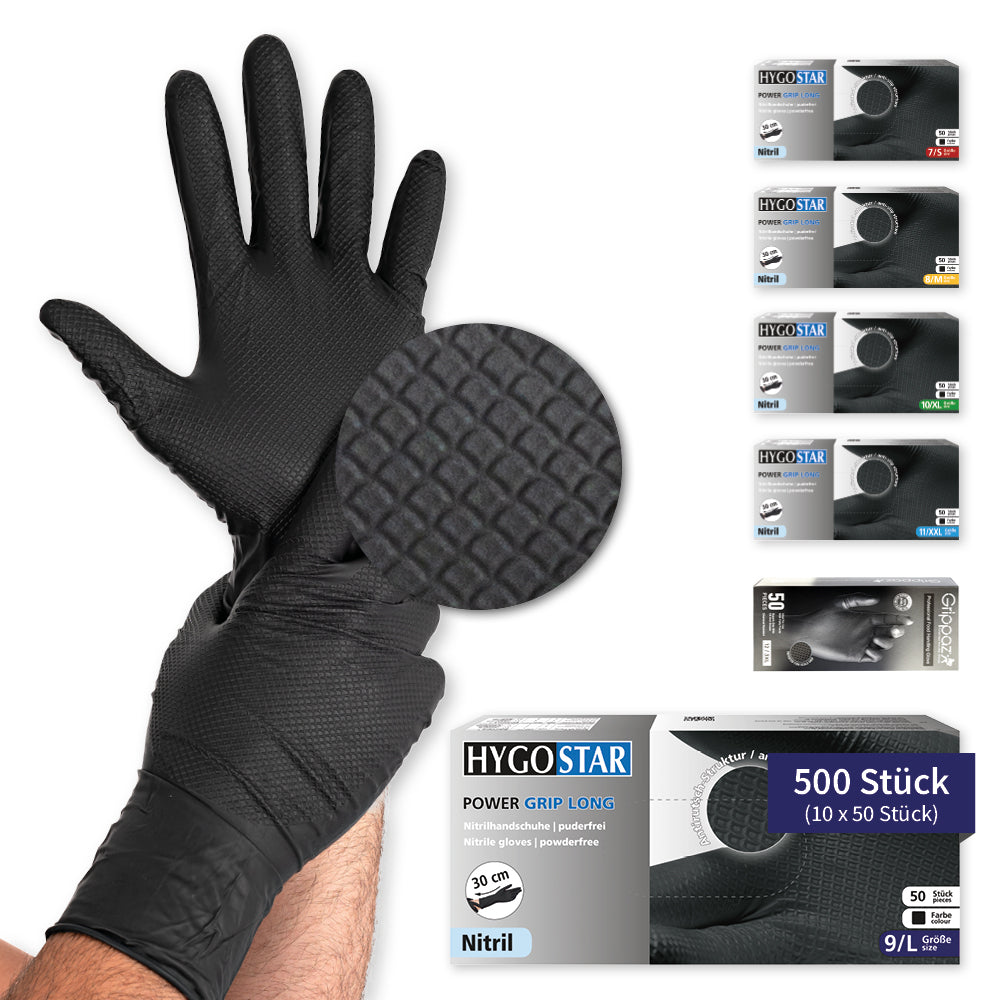 Nitrilhandschuhe Power Grip Long | puderfrei - schwarz