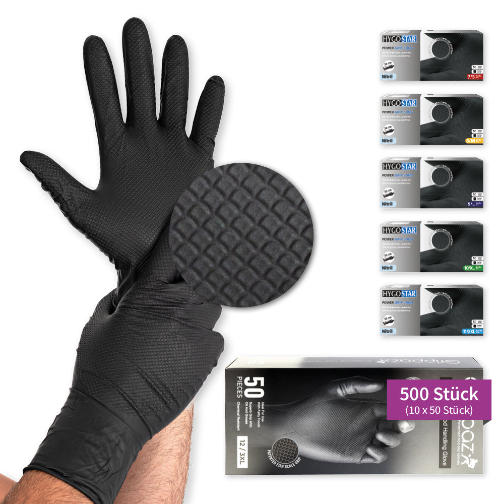 Nitrilhandschuhe Power Grip Long | puderfrei - schwarz