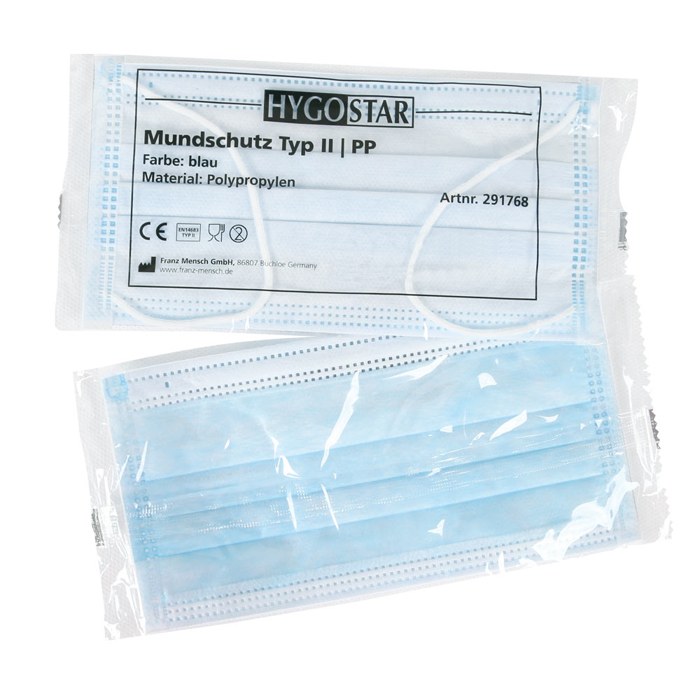 Mundschutz Typ II, 3-lagig | PP, einzeln verpackt - blau