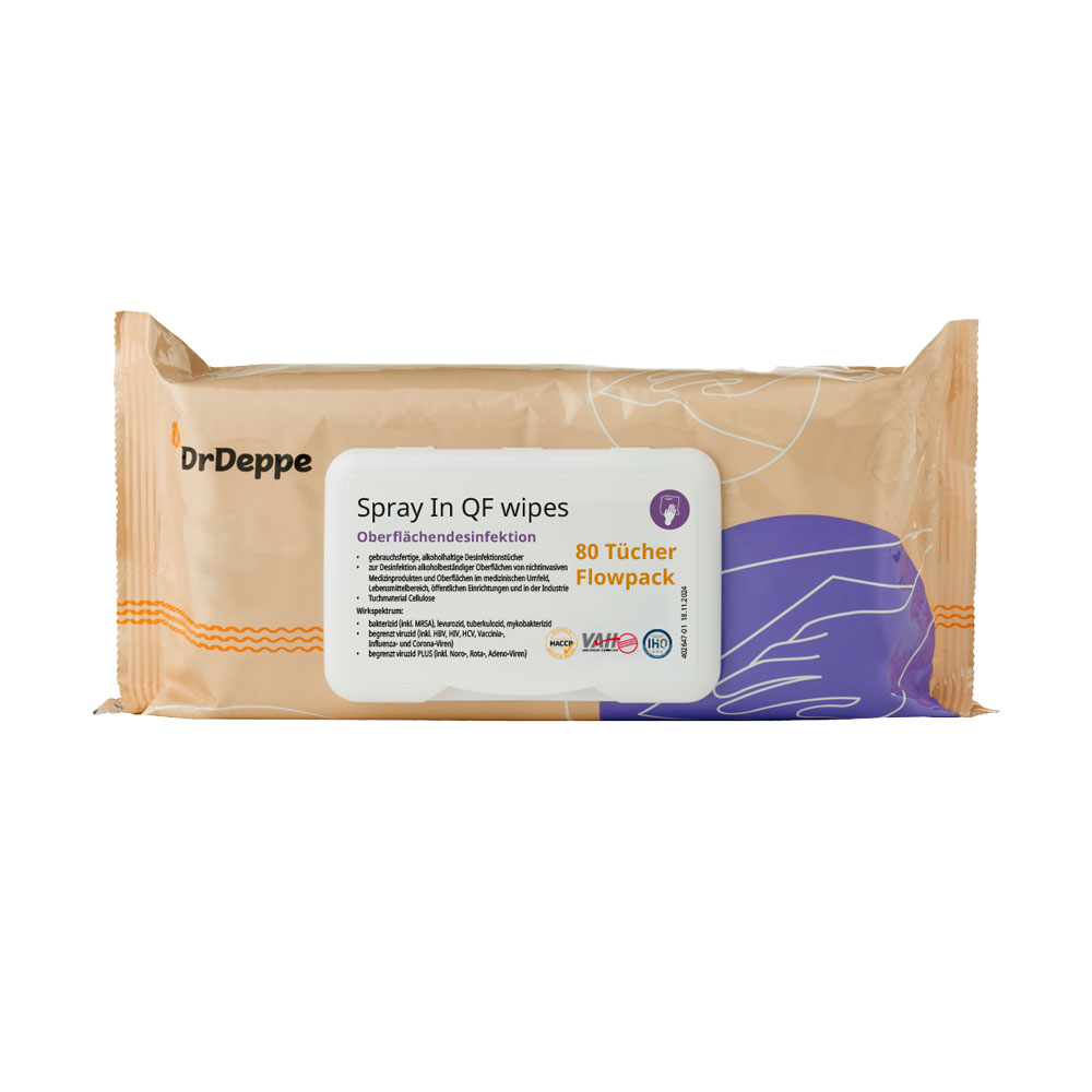 Dr Deppe Spray In QF wipes, Alkoholische Flächendesinfektionstücher - weiß