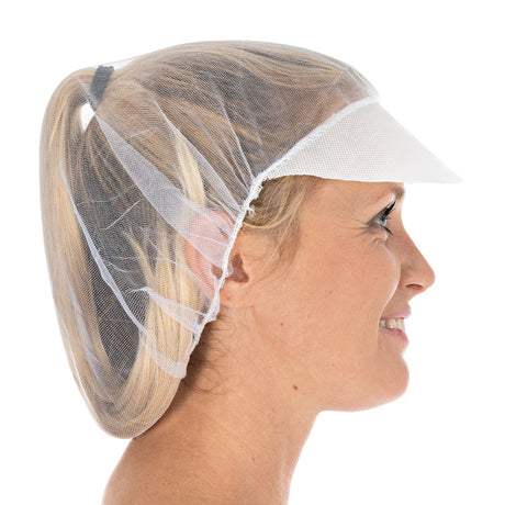 Baretthauben Micromesh mit Schirm | Nylon - weiß
