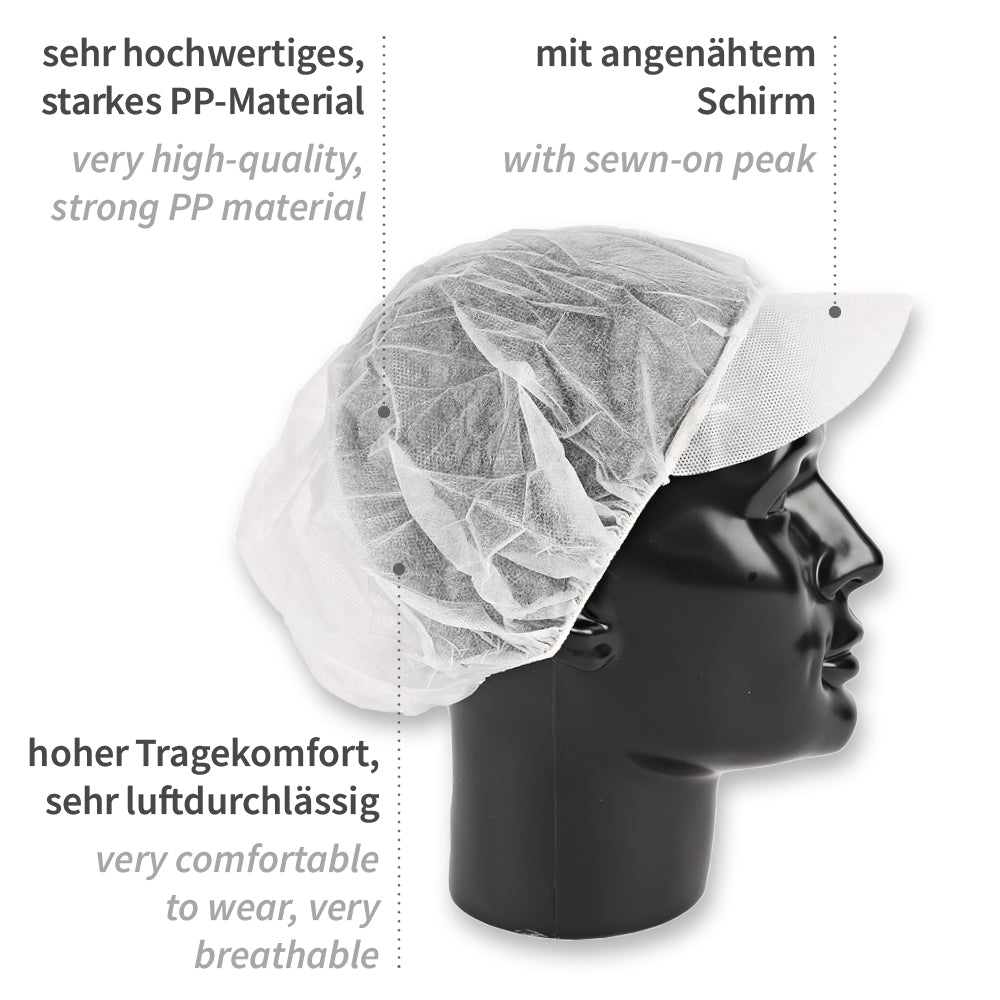 Baretthauben Strong mit Schirm | PP - weiß