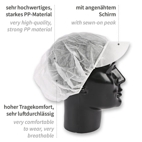 Baretthauben Strong mit Schirm | PP - weiß