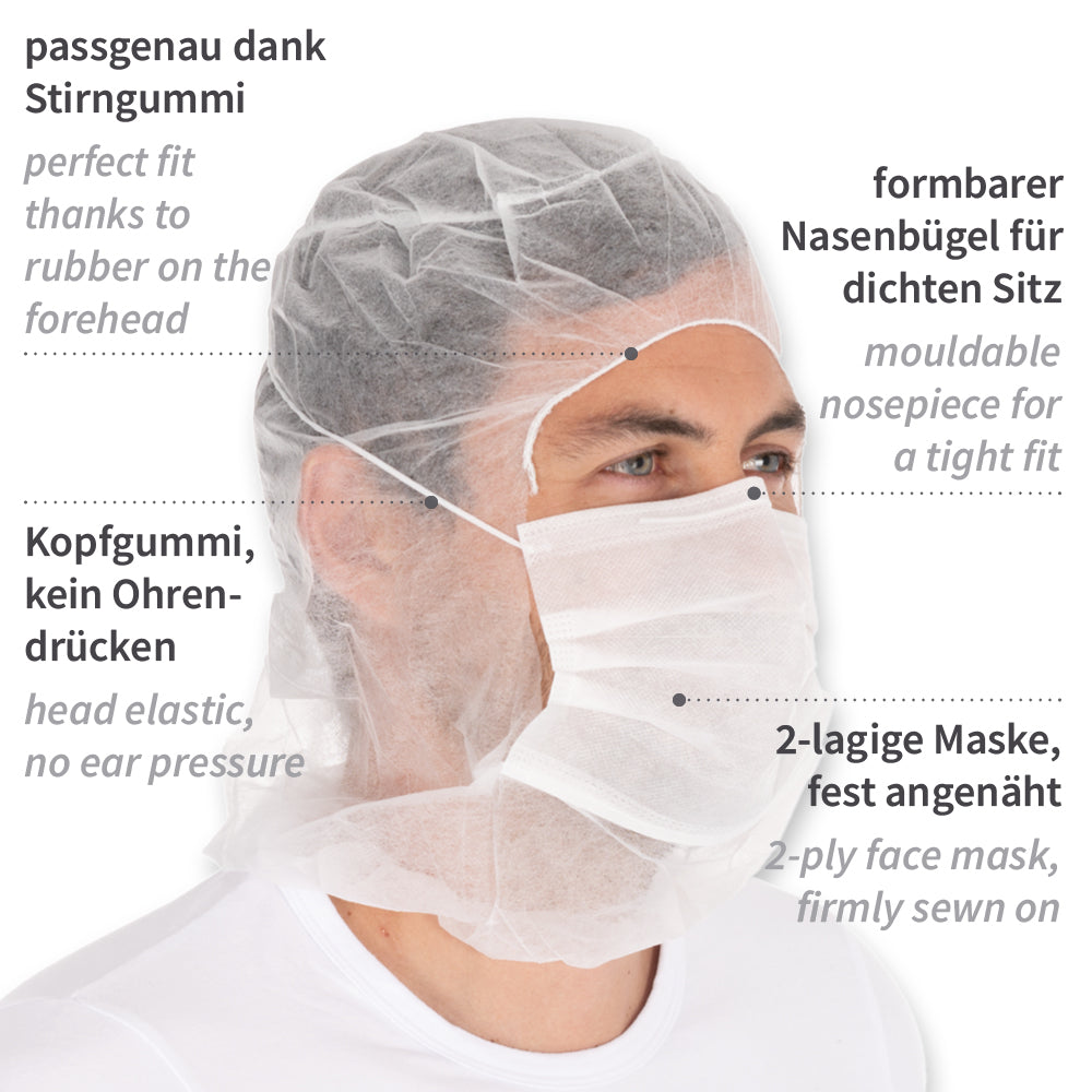 Astrohauben mit 2-lagiger Mund-Nasen-Maske | PP - weiß