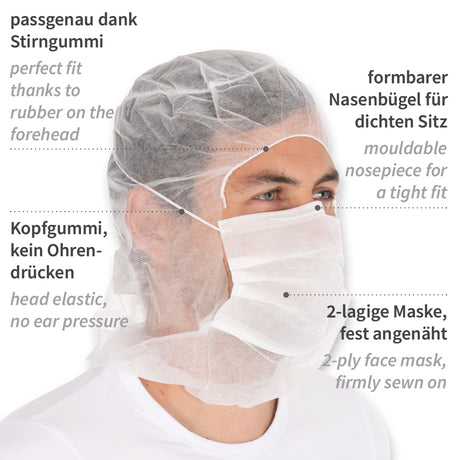 Astrohauben mit 2-lagiger Mund-Nasen-Maske | PP - weiß