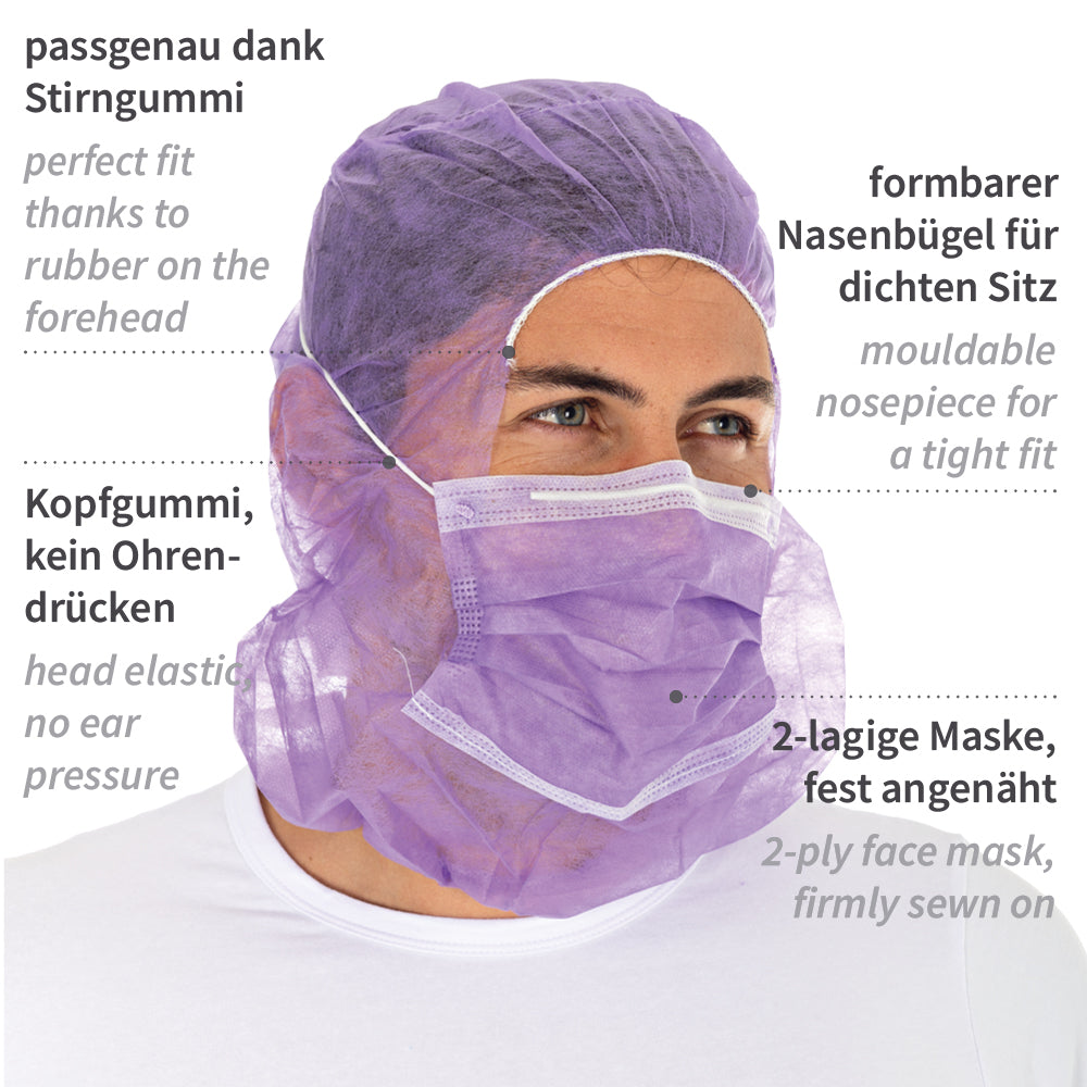 Astrohauben mit 2-lagiger Mund-Nasen-Maske | PP - lila
