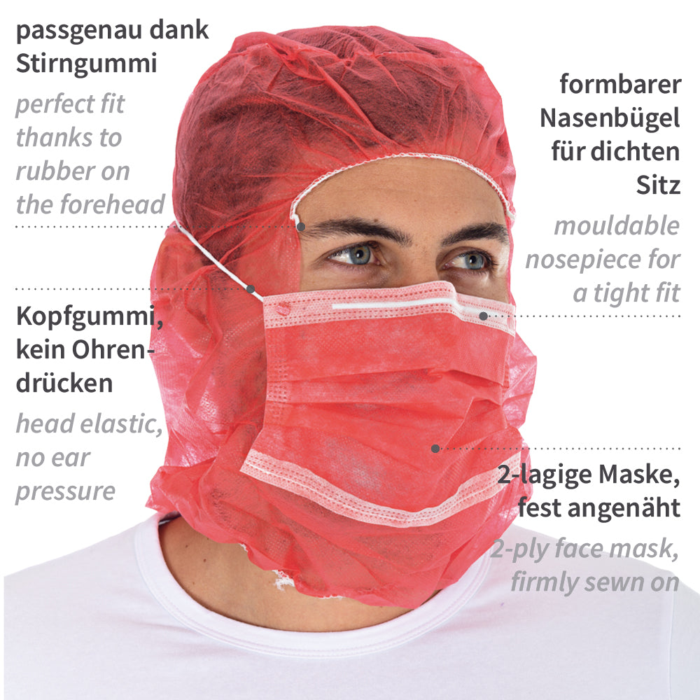 Astrohauben mit 2-lagiger Mund-Nasen-Maske | PP - rot