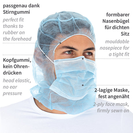 Astrohauben mit 2-lagiger Mund-Nasen-Maske | PP - blau