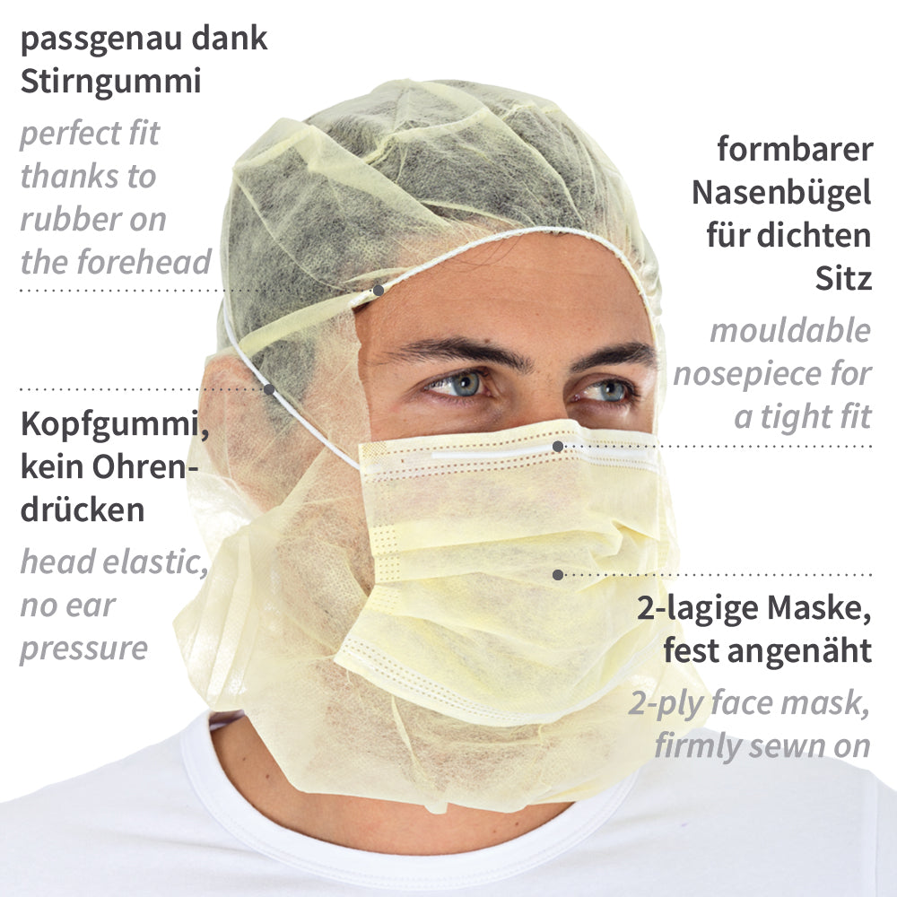 Astrohauben mit 2-lagiger Mund-Nasen-Maske | PP - gelb
