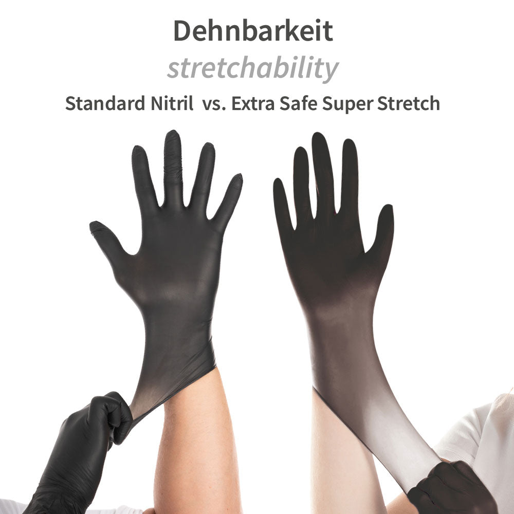 Nitrilhandschuhe Extra Safe Super Stretch, puderfrei - schwarz