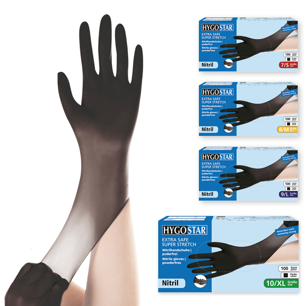 Nitrilhandschuhe Extra Safe Super Stretch, puderfrei - schwarz
