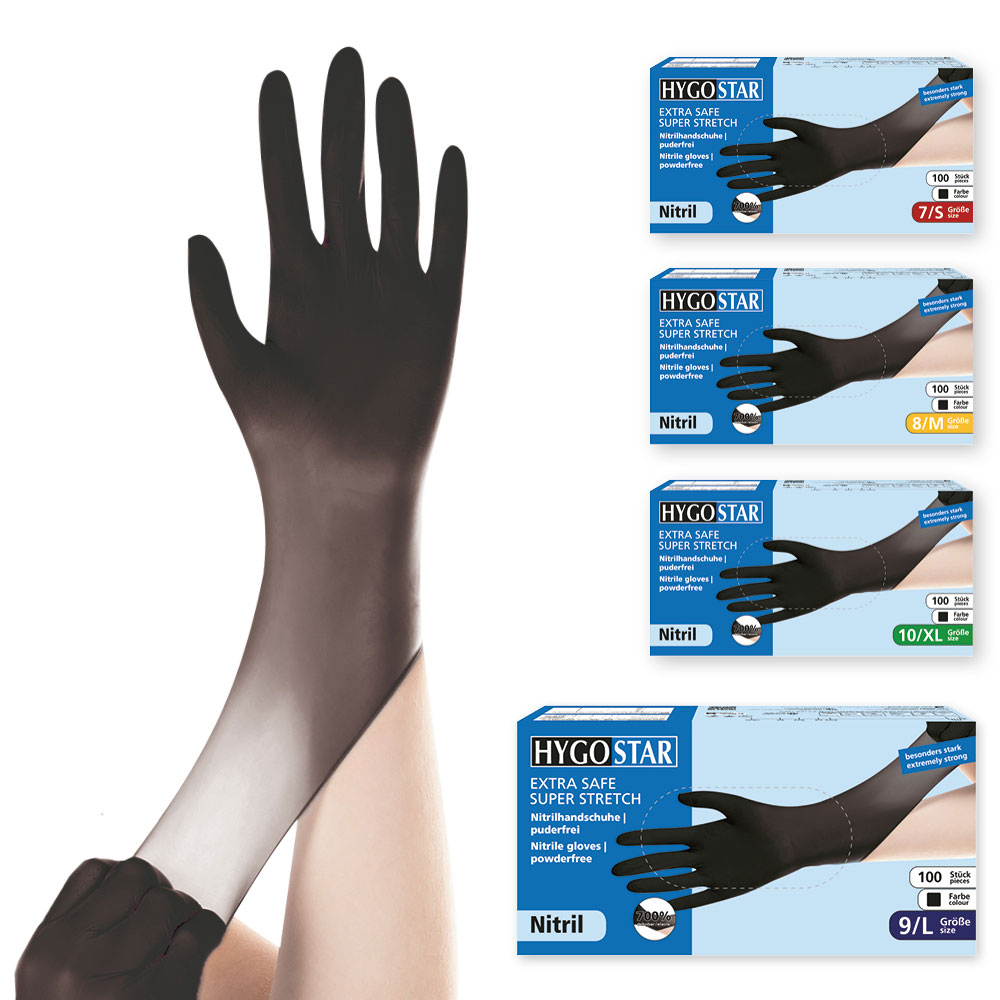 Nitrilhandschuhe Extra Safe Super Stretch, puderfrei - schwarz