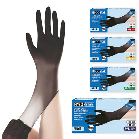 Nitrilhandschuhe Extra Safe Super Stretch, puderfrei - schwarz