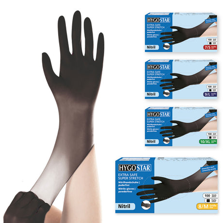 Nitrilhandschuhe Extra Safe Super Stretch, puderfrei - schwarz