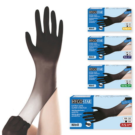 Nitrilhandschuhe Extra Safe Super Stretch, puderfrei - schwarz