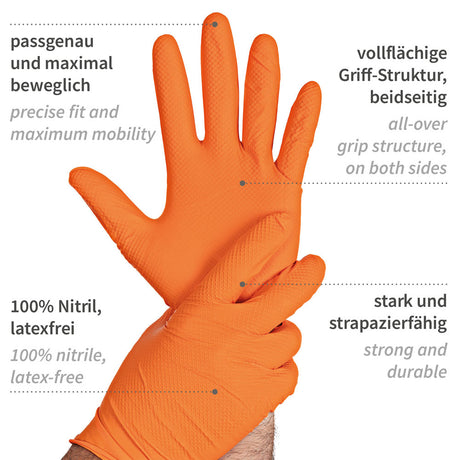 Nitrilhandschuhe Power Grip | puderfrei - orange
