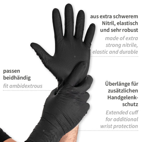 Nitrilhandschuhe Power Grip Long | puderfrei - schwarz