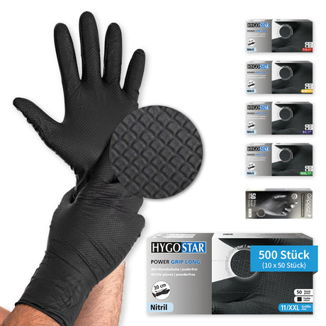 Nitrilhandschuhe Power Grip Long | puderfrei - schwarz
