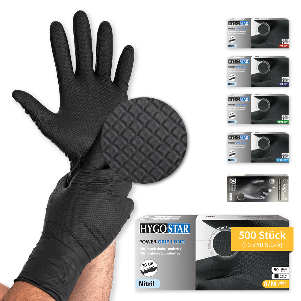 Nitrilhandschuhe Power Grip Long | puderfrei - schwarz