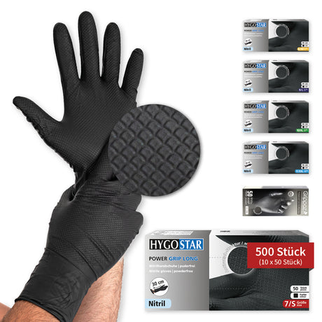 Nitrilhandschuhe Power Grip Long | puderfrei - schwarz