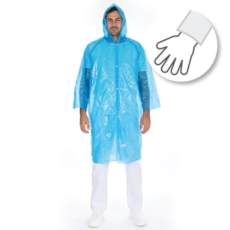 Besucherkittel Light mit Druckknöpfen, Kapuze | PE - blau
