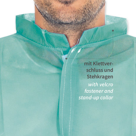 Besucherkittel mit Klettverschluss, Stehkragen | PP - grün