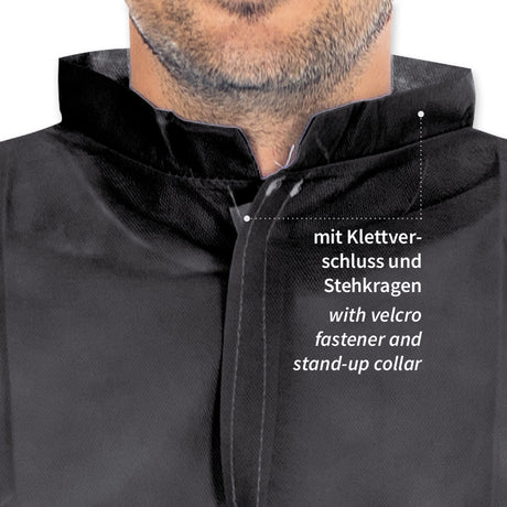 Besucherkittel mit Klettverschluss, Stehkragen | PP - schwarz