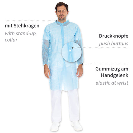 Besucherkittel Light mit Druckknöpfen, Stehkragen | PP - blau