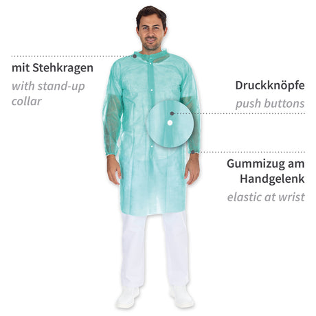 Besucherkittel Light mit Druckknöpfen, Stehkragen | PP - grün
