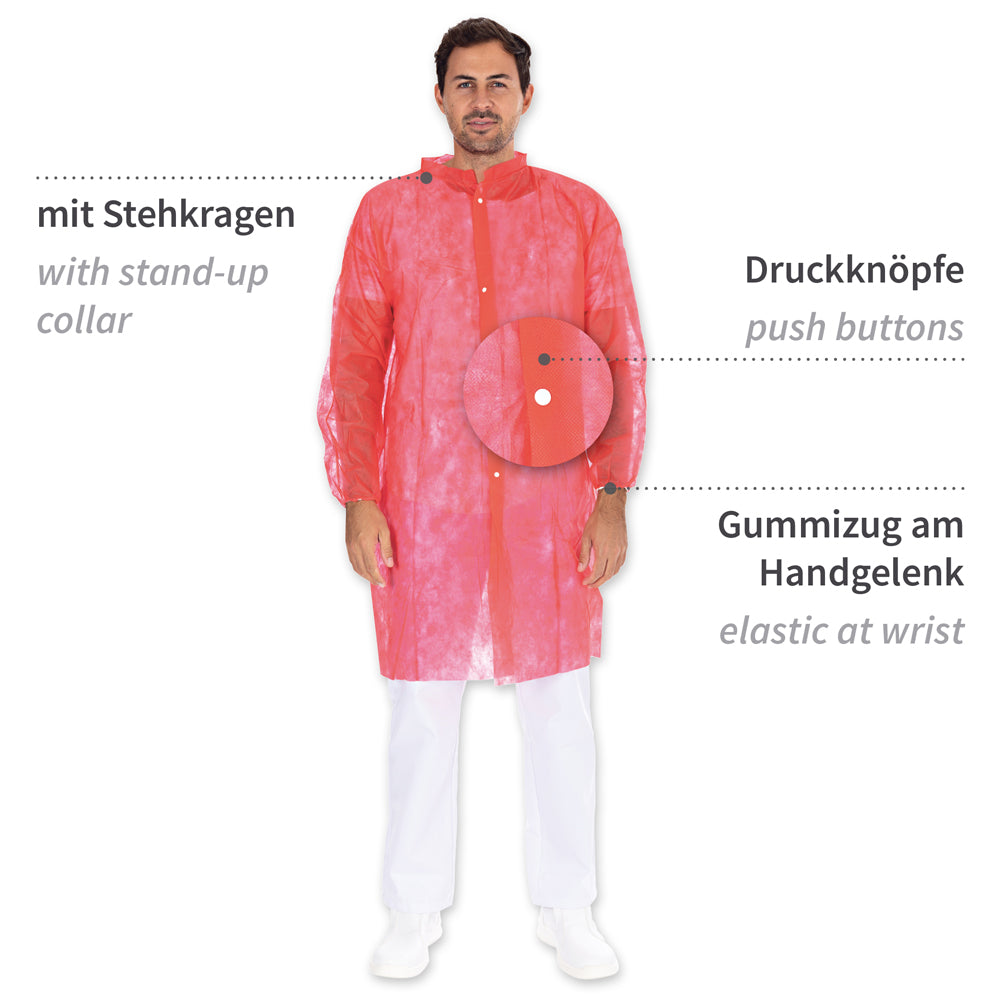 Besucherkittel Light mit Druckknöpfen, Stehkragen | PP - rot