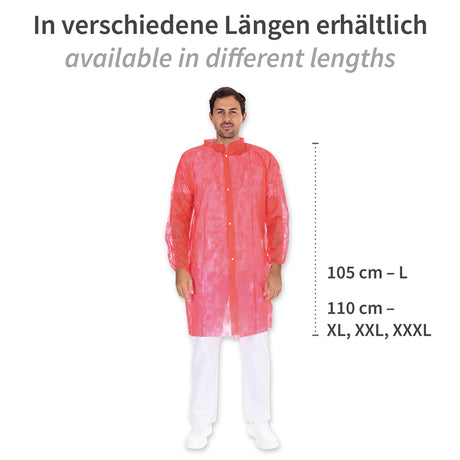Besucherkittel Light mit Druckknöpfen, Stehkragen | PP - rot