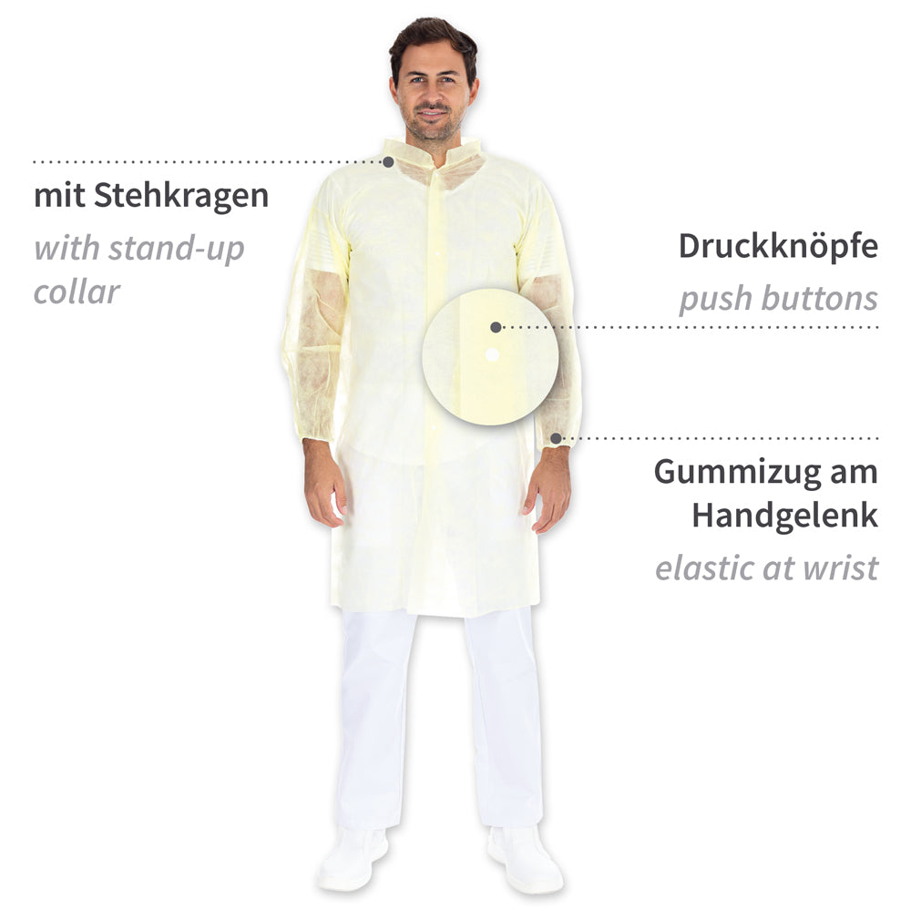 Besucherkittel Light mit Druckknöpfen, Stehkragen | PP - gelb