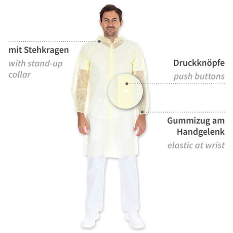 Besucherkittel Light mit Druckknöpfen, Stehkragen | PP - gelb