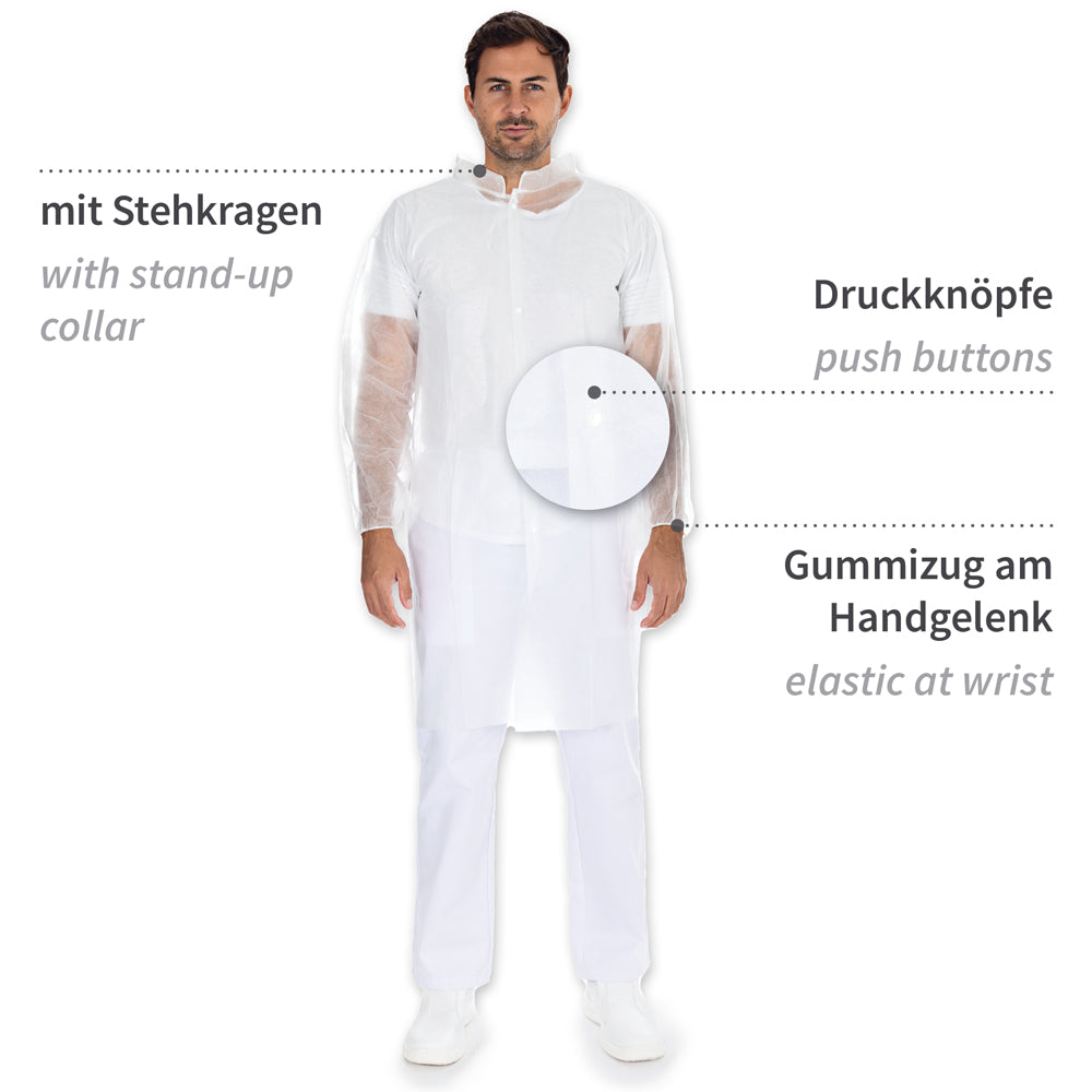 Besucherkittel Light mit Druckknöpfen, Stehkragen | PP - weiß