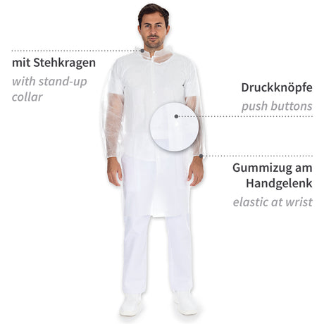 Besucherkittel Light mit Druckknöpfen, Stehkragen | PP - weiß