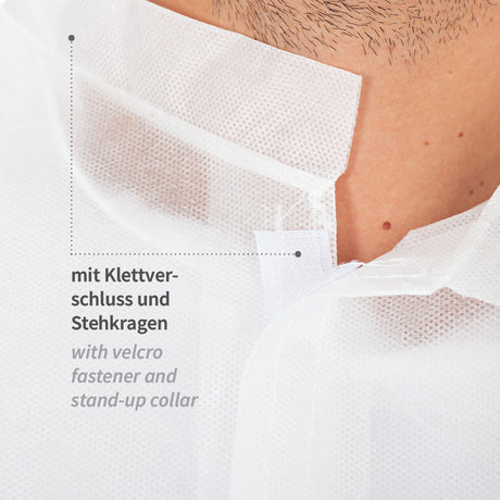 Besucherkittel mit Klettverschluss, Stehkragen | PP - weiß