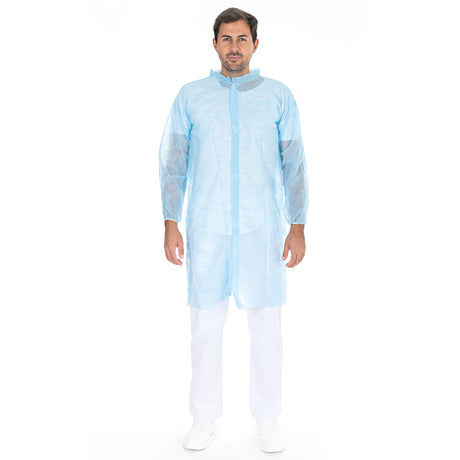 Besucherkittel Light mit Klettverschluss, Stehkragen | PP - blau
