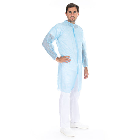 Besucherkittel Light mit Klettverschluss, Stehkragen | PP - blau