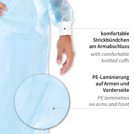 Schutzkittel Protect Typ PB 4B + PB 6B | PP, PE teil-laminiert - blau