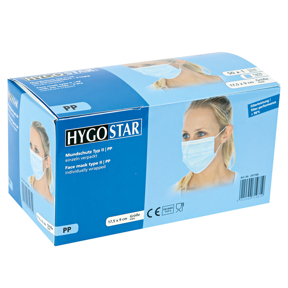 Mundschutz Typ II, 3-lagig | PP, einzeln verpackt - blau