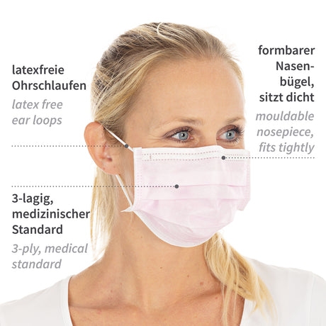 Mundschutz Typ II, 3-lagig | PP - rosa