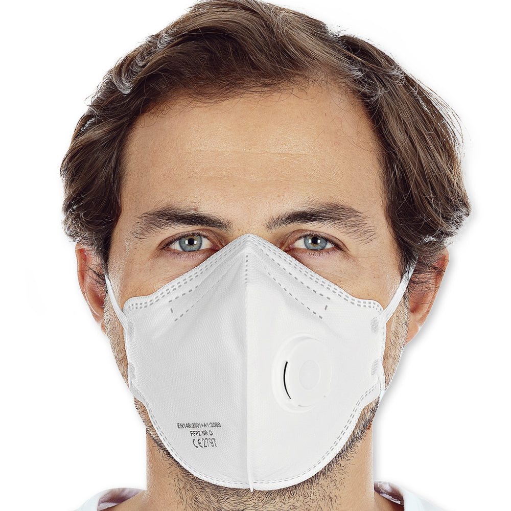 Atemschutzmasken FFP2 NR mit Ventil, vertikal faltbar | PP, Sparpack - weiß